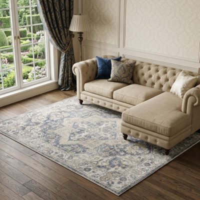 7′ X 9′ Gray Oriental Washable Area Rug II