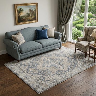 5′ X 7′ Gray Oriental Washable Area Rug