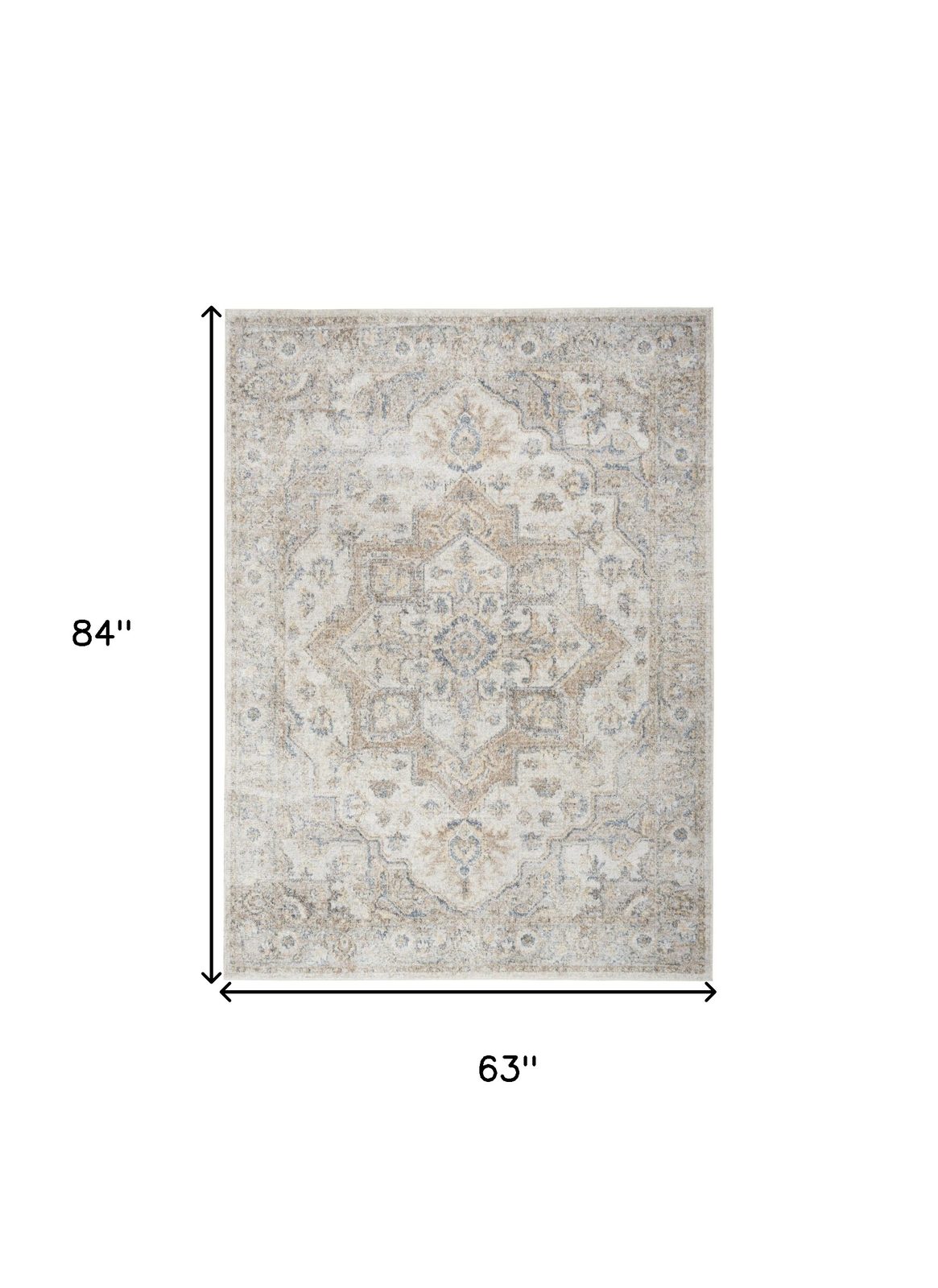 5′ X 7′ Silver Oriental Power Loom Washable Area Rug