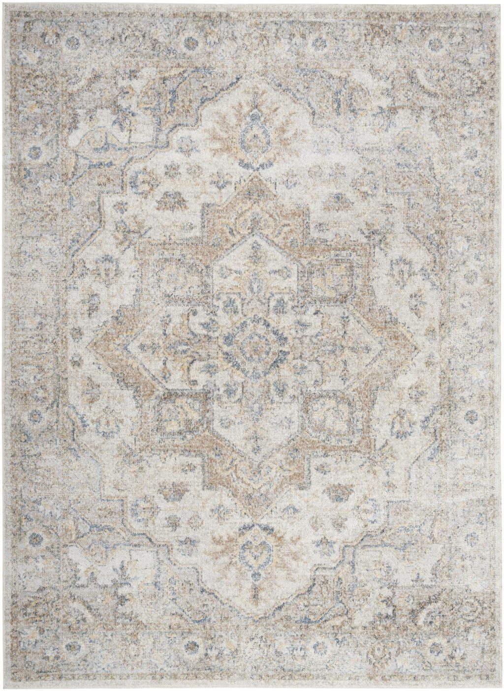 7′ X 9′ Silver Oriental Washable Area Rug