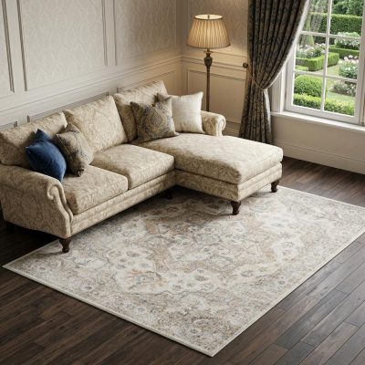 7′ X 9′ Silver Oriental Washable Area Rug