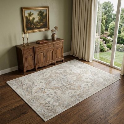 4′ X 6′ Silver Oriental Power Loom Washable Area Rug