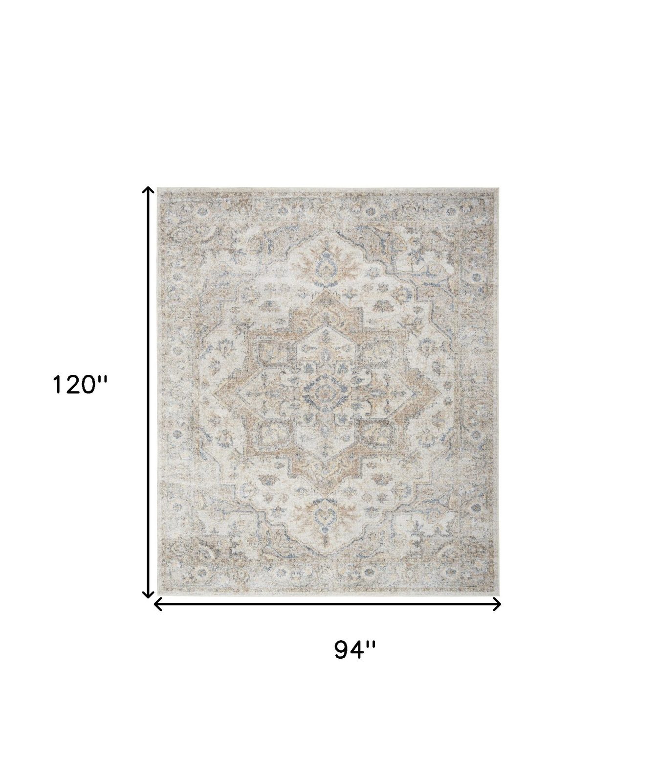8′ X 10′ Silver Oriental Power Loom Washable Area Rug