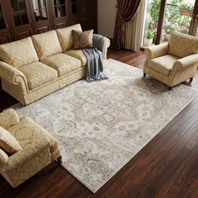 8′ X 10′ Silver Oriental Power Loom Washable Area Rug