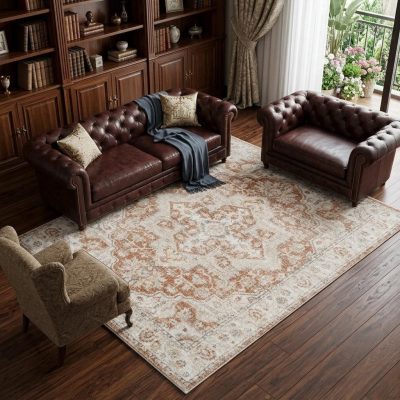 8′ X 10′ Gold Oriental Power Loom Washable Area Rug