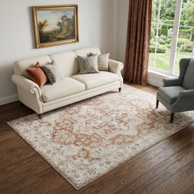 5′ × 7′ Gold Oriental Washable Area Rug