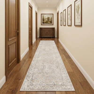 10′ Beige Oriental Power Loom Washable Runner