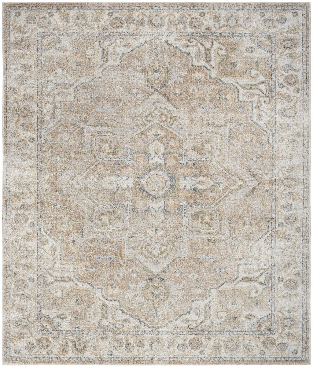 8′ X 10′ Beige Oriental Power Loom Washable Area Rug