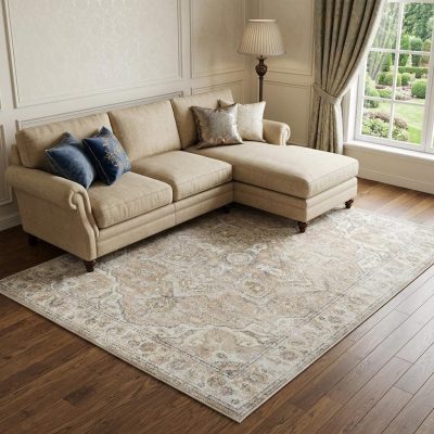 8′ X 10′ Beige Oriental Power Loom Washable Area Rug