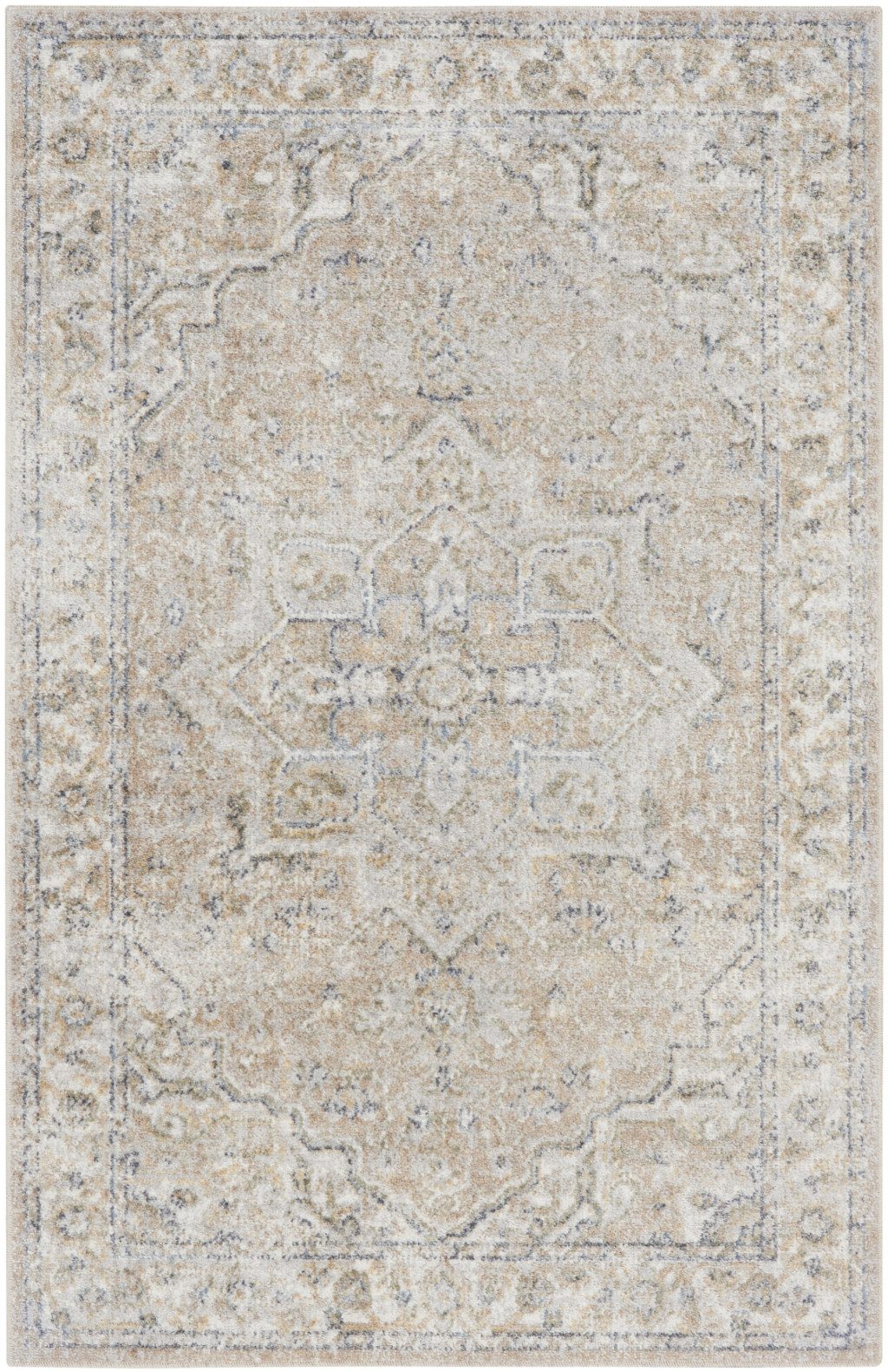 3′ X 5′ Beige Oriental Washable Area Rug