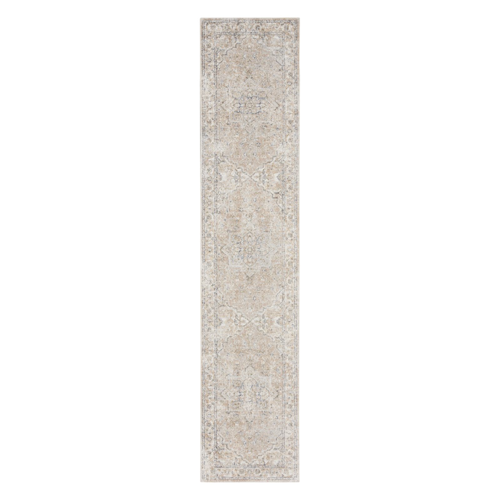 8′ Beige and Ivory Oriental Washable Runner
