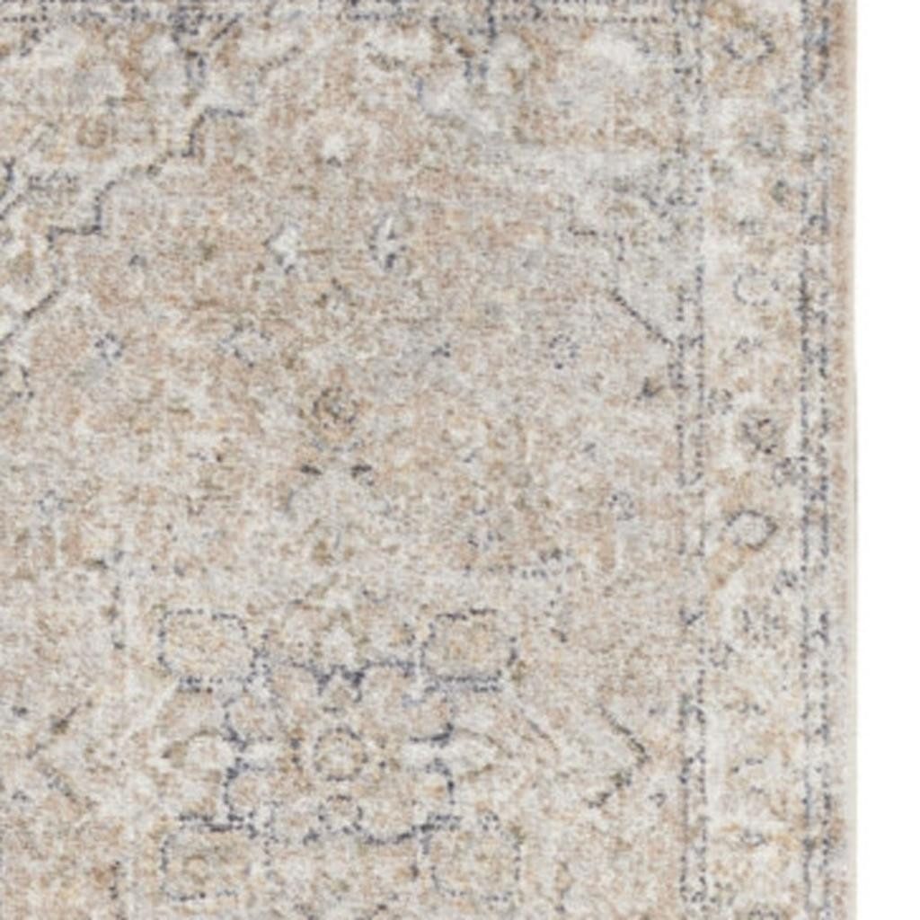 8′ Beige and Ivory Oriental Washable Runner