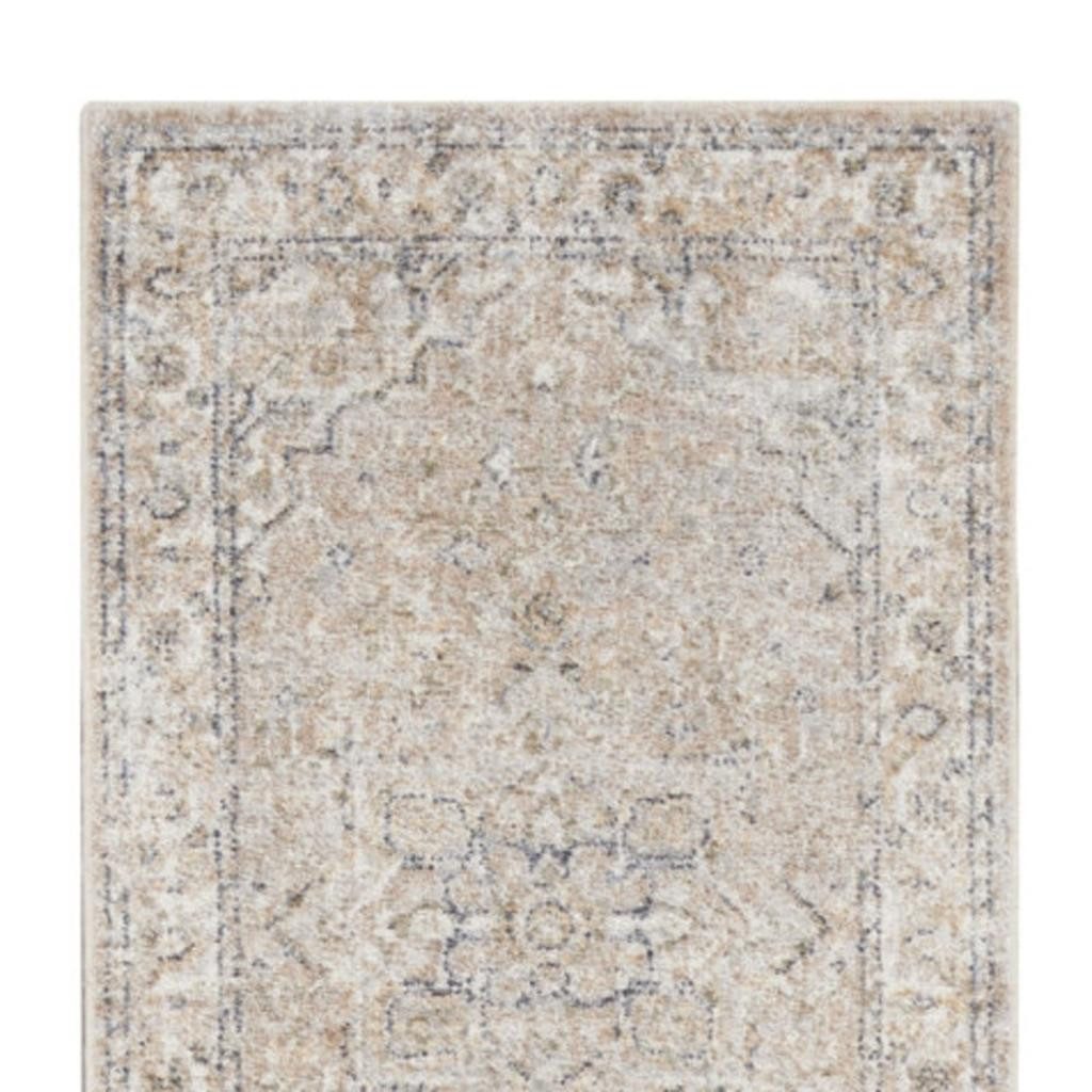 8′ Beige and Ivory Oriental Washable Runner