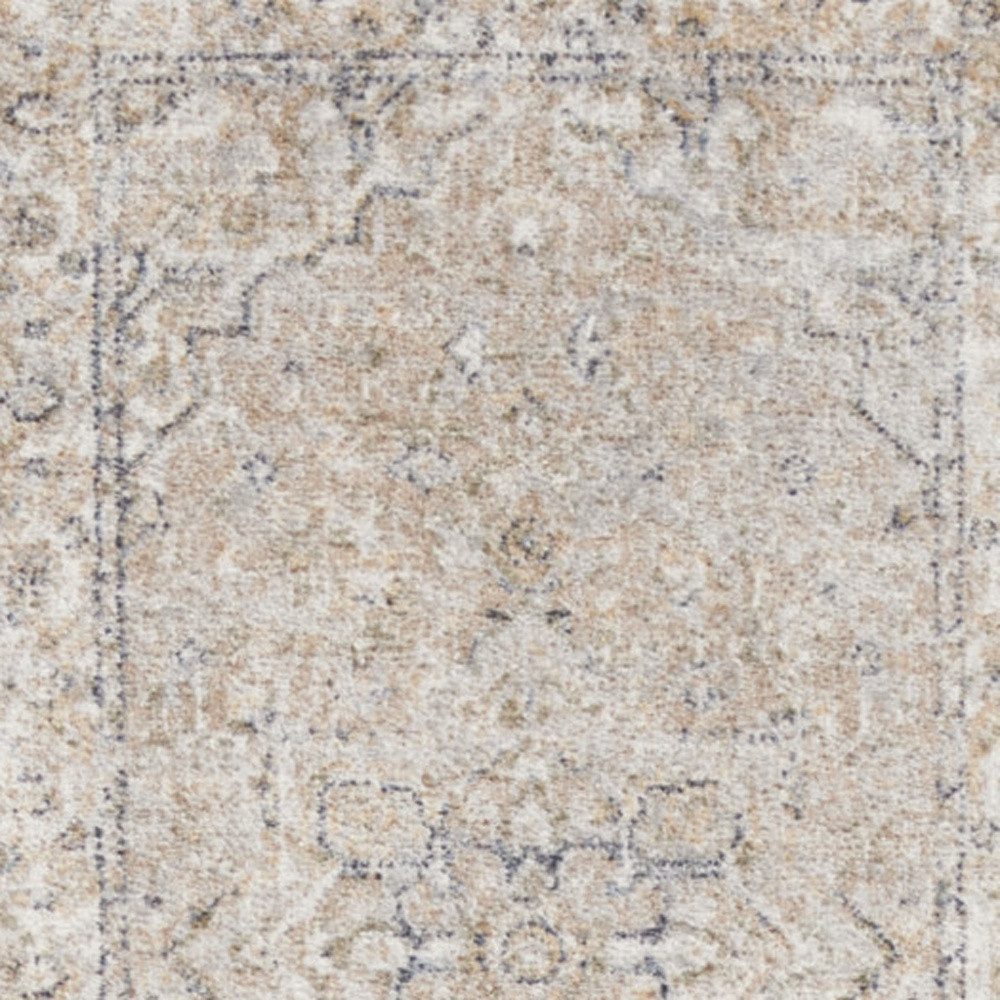 8′ Beige and Ivory Oriental Washable Runner