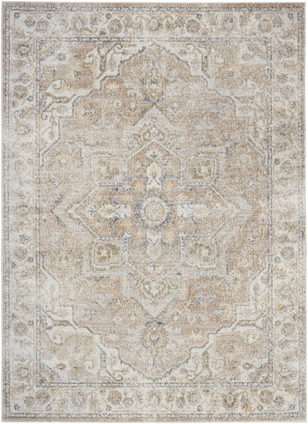 7′ X 9′ Beige Oriental Washable Area Rug