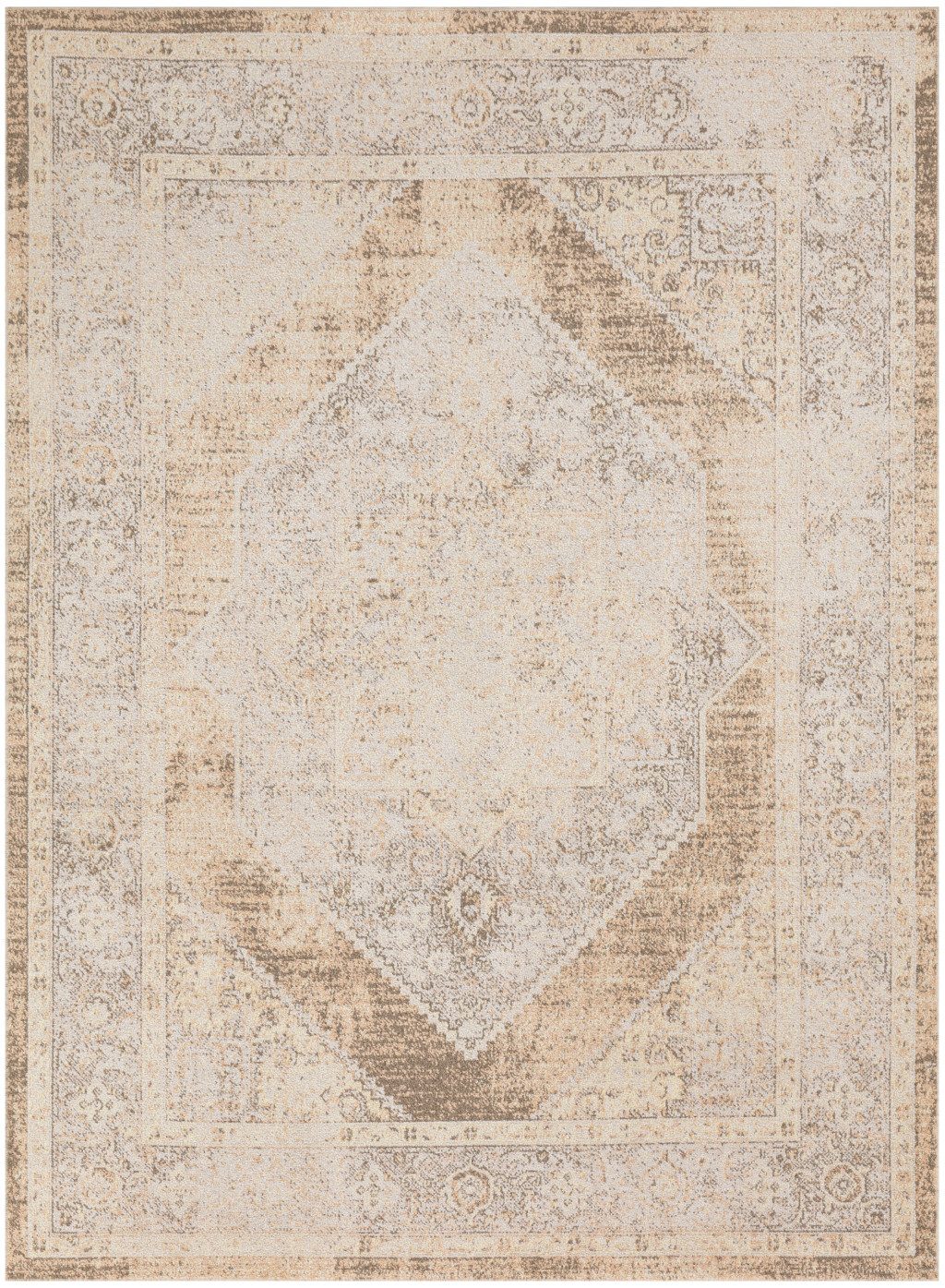 7′ X 9′ Beige Oriental Washable Area Rug