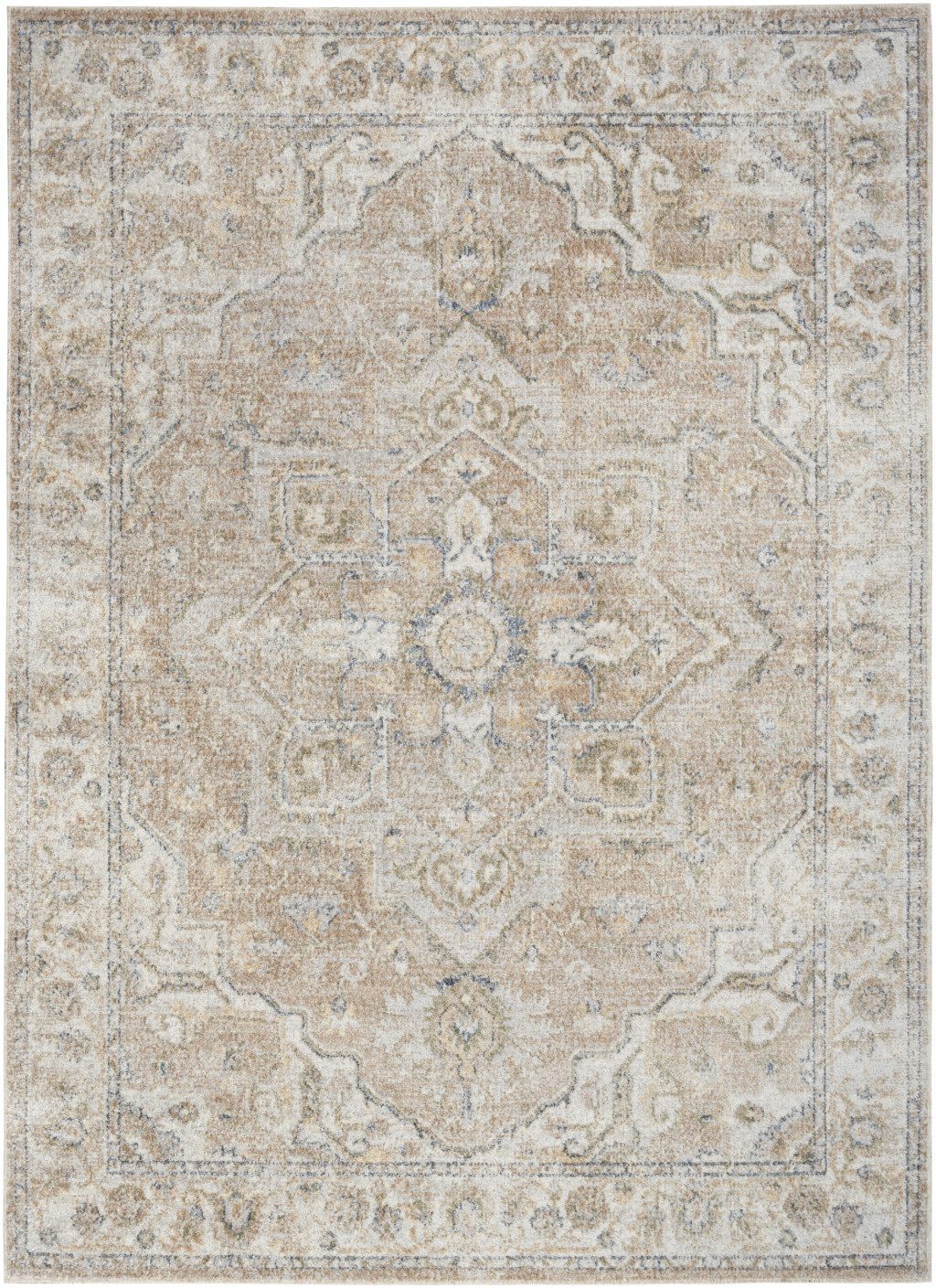 5′ X 7′ Beige Oriental Washable Area Rug