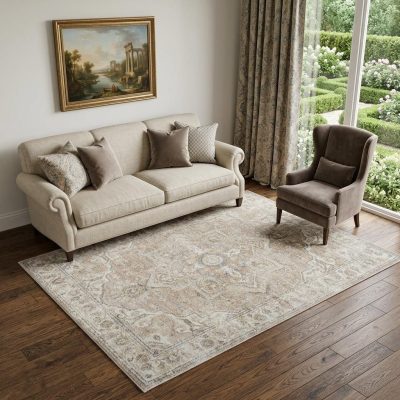 5′ X 7′ Beige Oriental Washable Area Rug