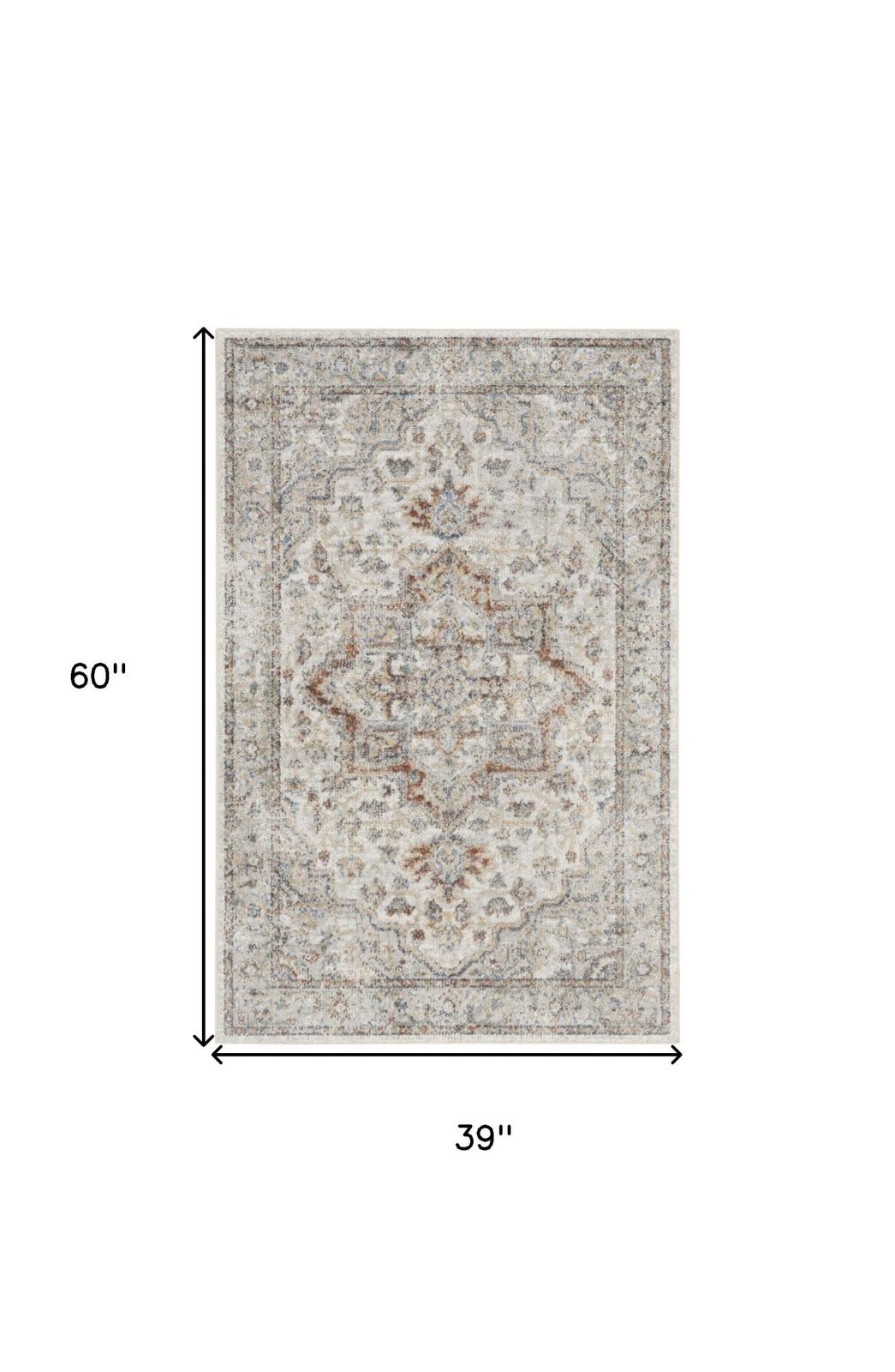 3′ X 5′ Gray Oriental Power Loom Washable Area Rug