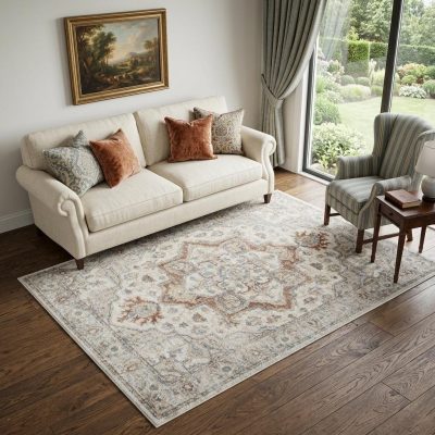 5′ X 7′ Gray Oriental Washable Area Rug II