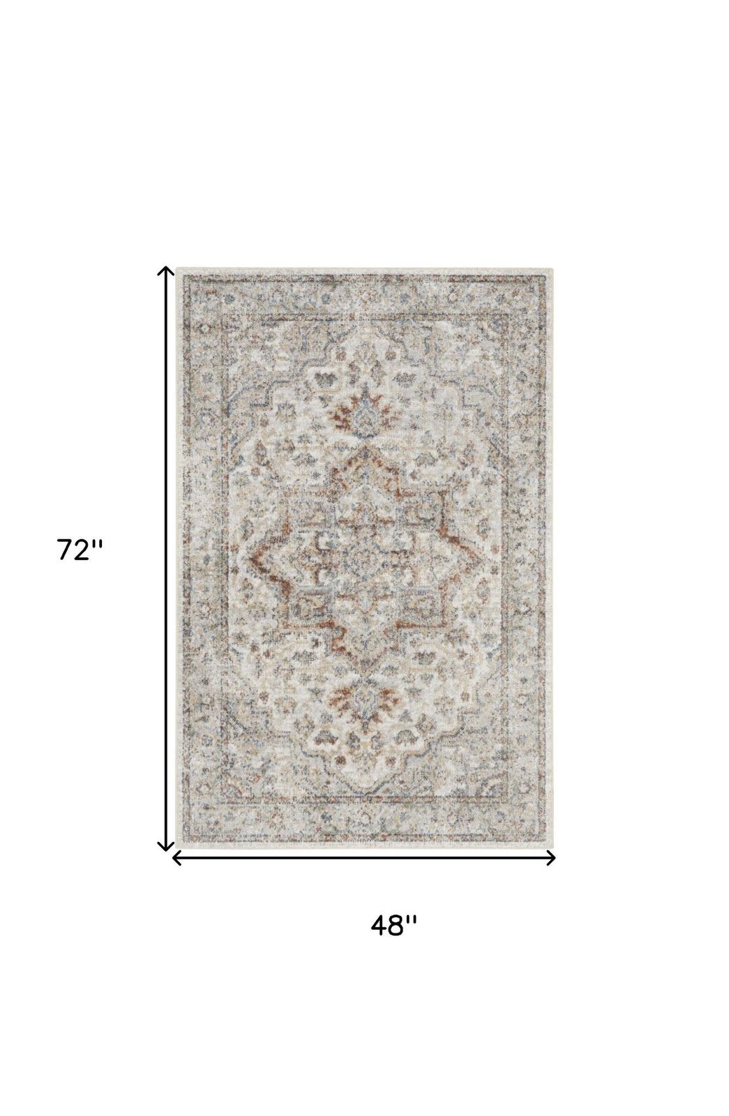 4′ X 6′ Gray Oriental Washable Area Rug II