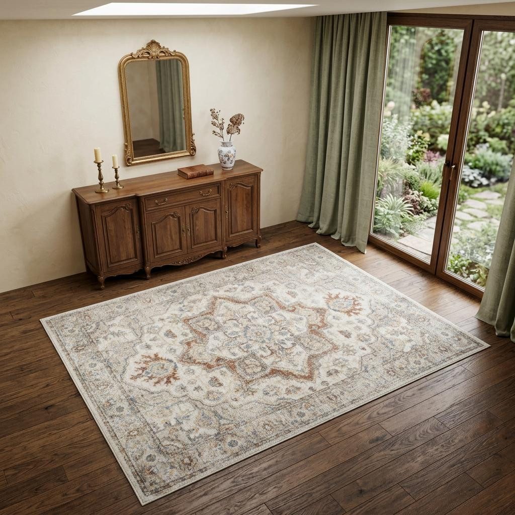 4′ X 6′ Gray Oriental Washable Area Rug II