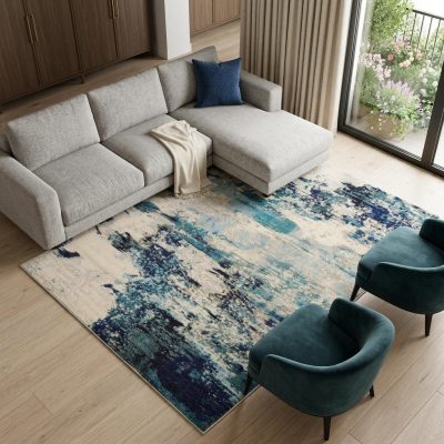9′ X 12′ Ivory Abstract Power Loom Area Rug