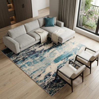 8′ X 11′ Ivory Abstract Power Loom Area Rug