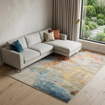 12′ X 15′ Blue And Gray Abstract Area Rug
