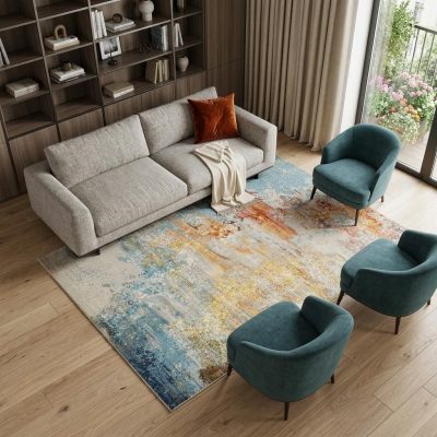 9′ X 12′ Blue and Gray Abstract Area Rug
