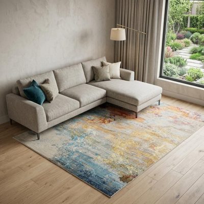 8′ X 11′ Blue And Gray Abstract Area Rug