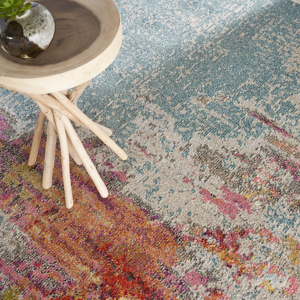 7′ X 10′ Blue And Gray Abstract Area Rug