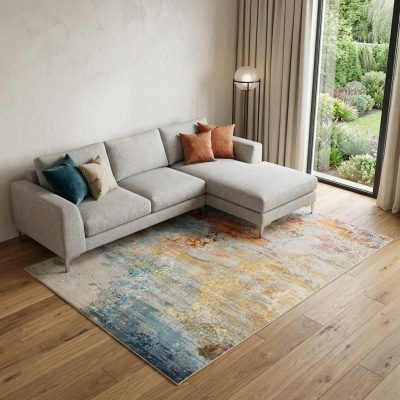 10′ X 14′ Blue and Gray Abstract Area Rug