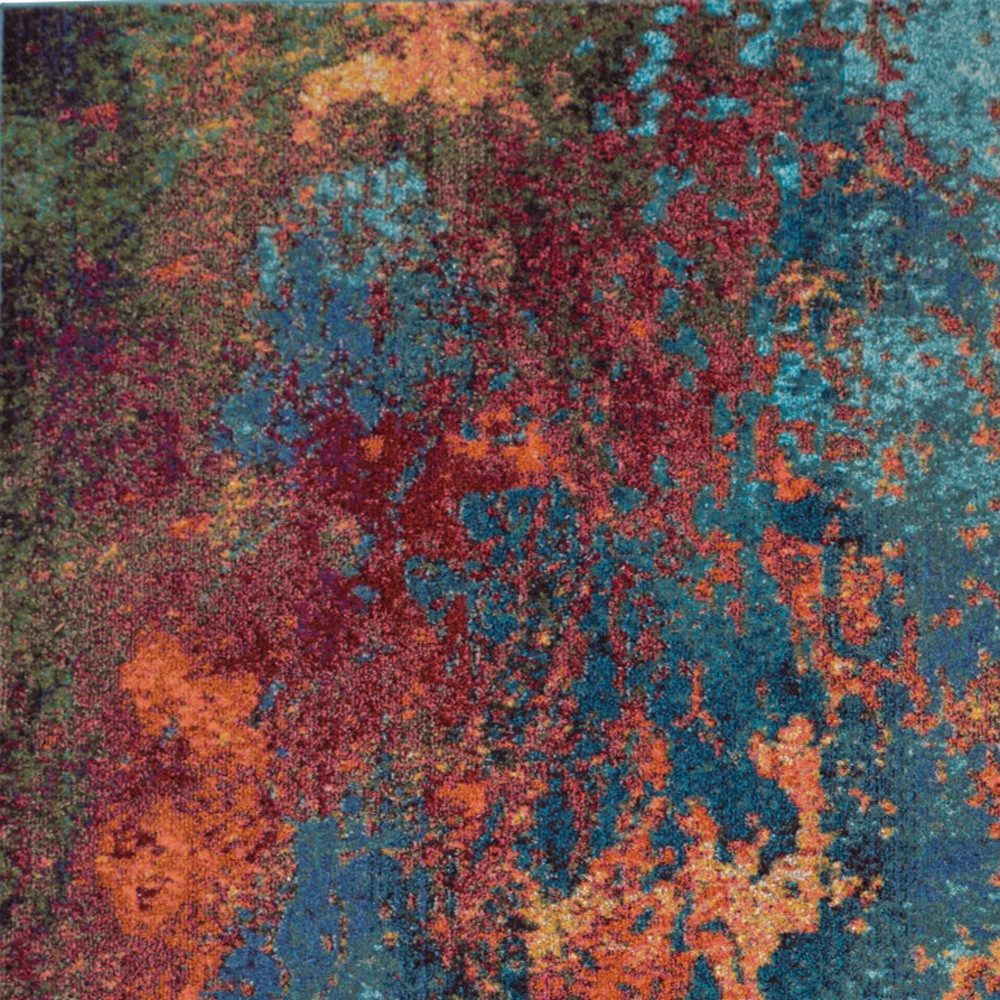 8′ X 11′ Blue and Orange Abstract Area Rug