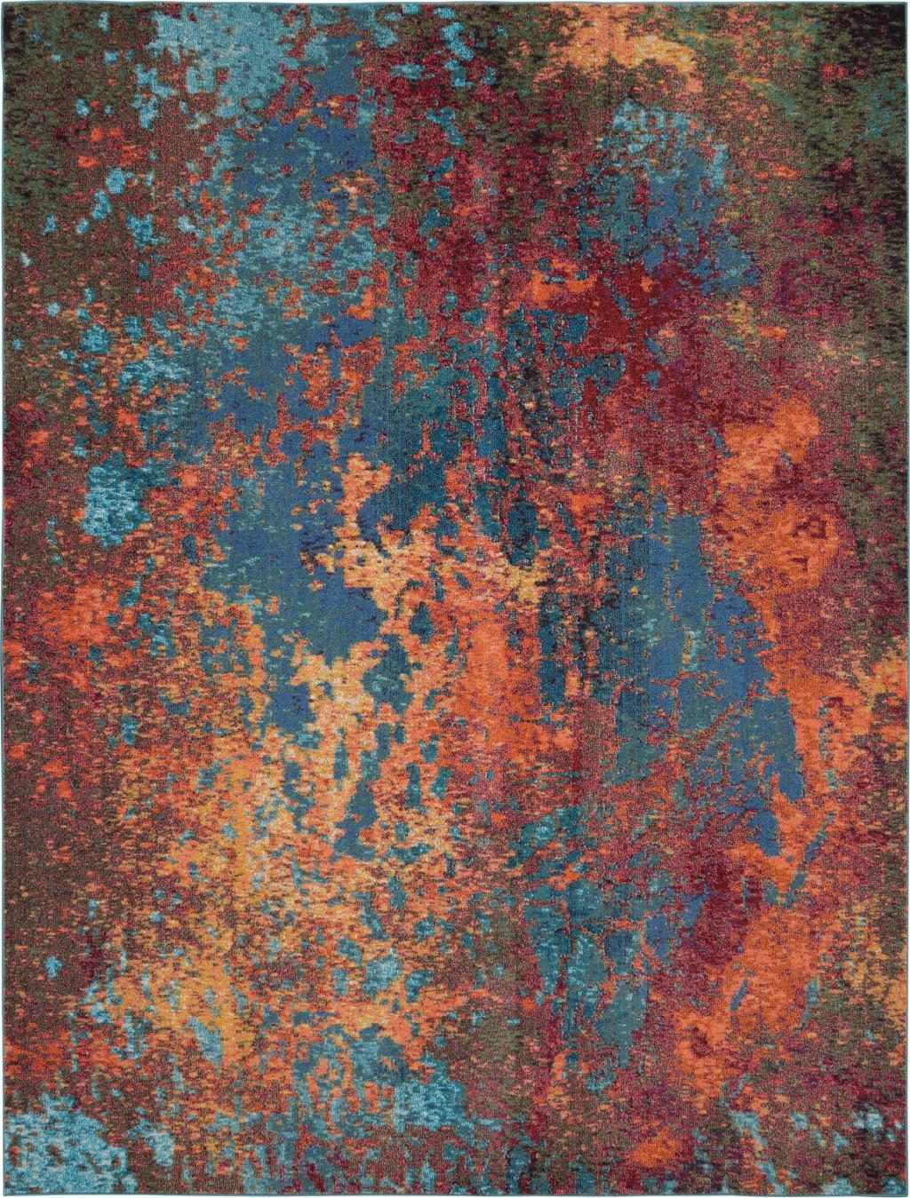 10′ X 14′ Blue and Orange Abstract Area Rug