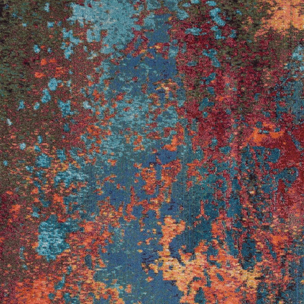 10′ X 14′ Blue and Orange Abstract Area Rug