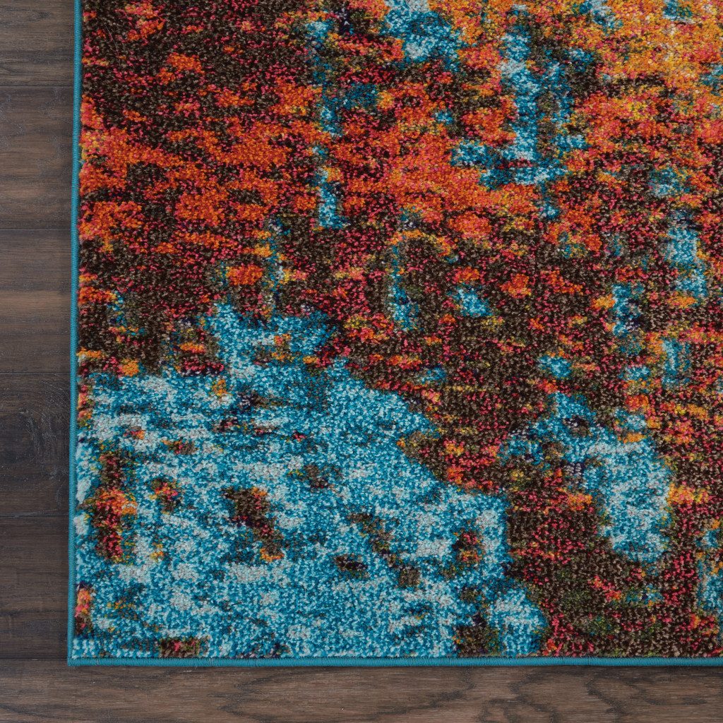 10′ X 14′ Blue and Orange Abstract Area Rug
