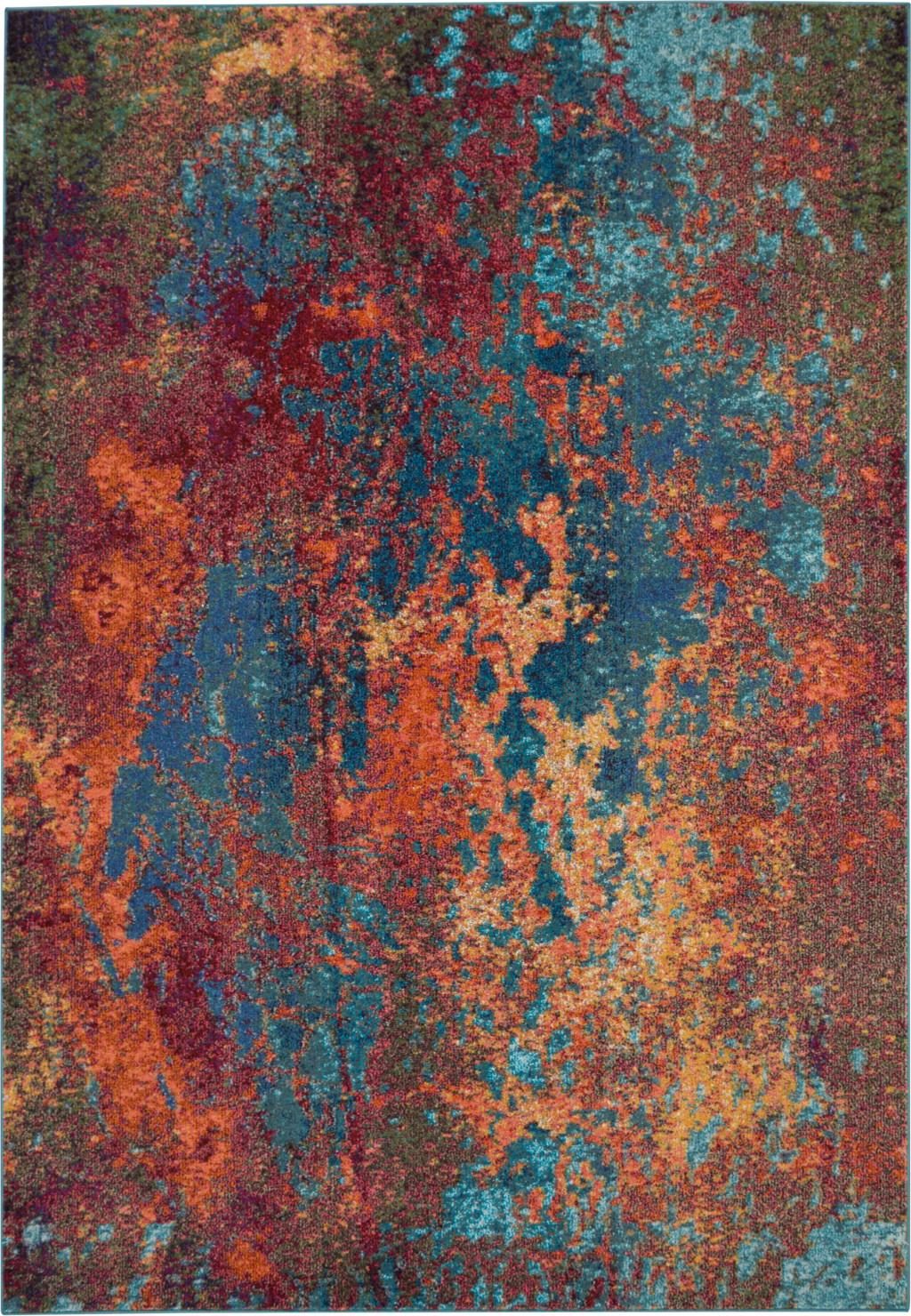 7′ X 10′ Blue and Orange Abstract Area Rug