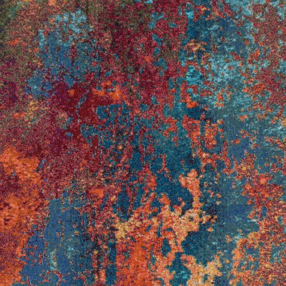 7′ X 10′ Blue and Orange Abstract Area Rug