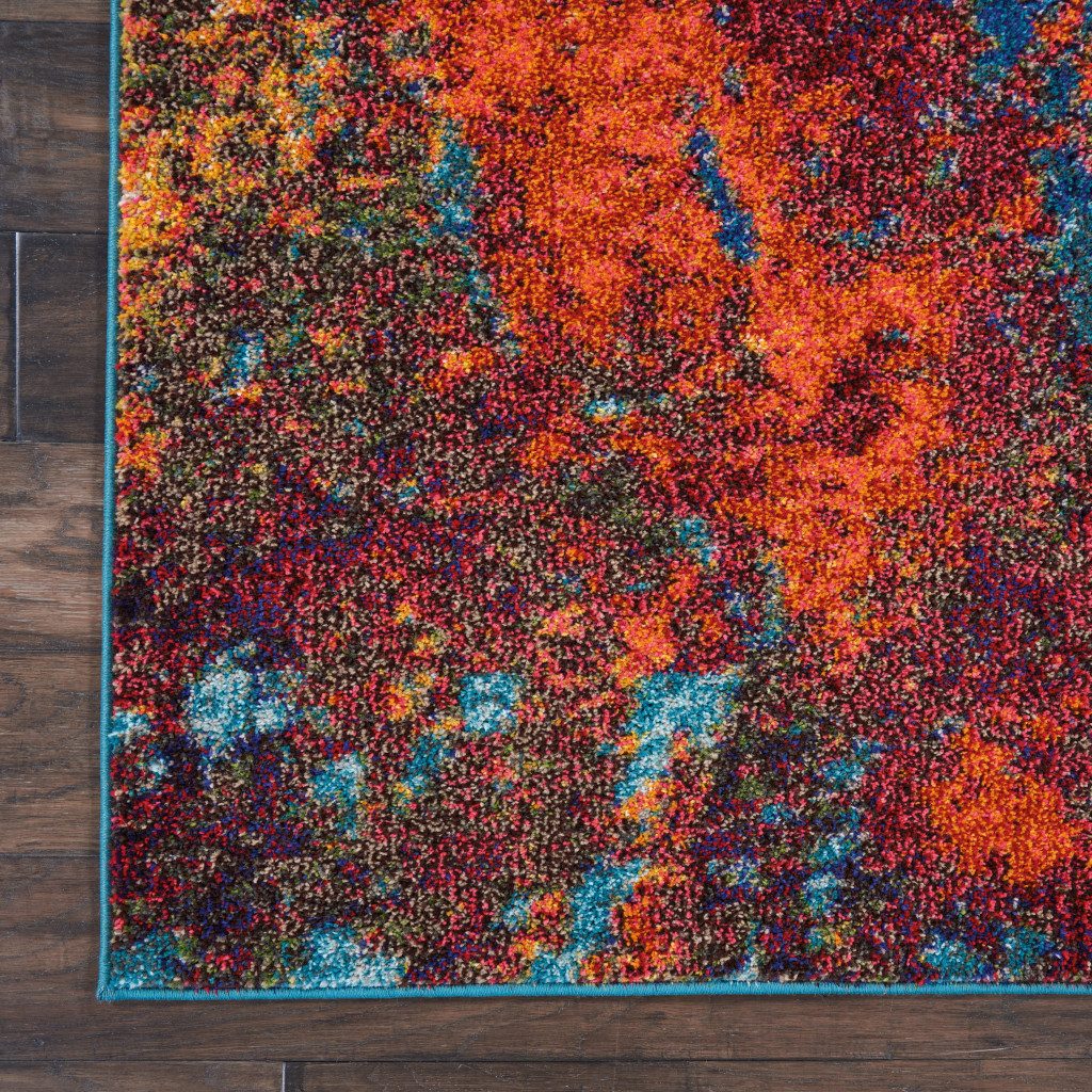 7′ X 10′ Blue and Orange Abstract Area Rug