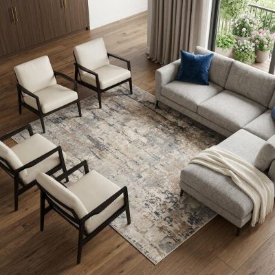 6′ X 9′ Beige Abstract Power Loom Area Rug
