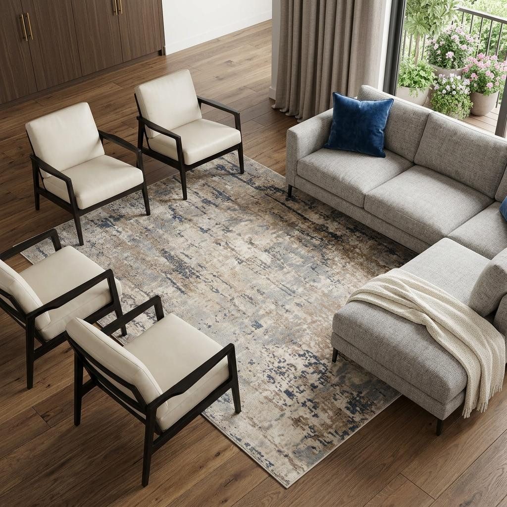 6′ X 9′ Beige Abstract Power Loom Area Rug