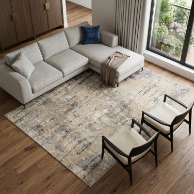 8′ X 10′ Beige Abstract Power Loom Area Rug