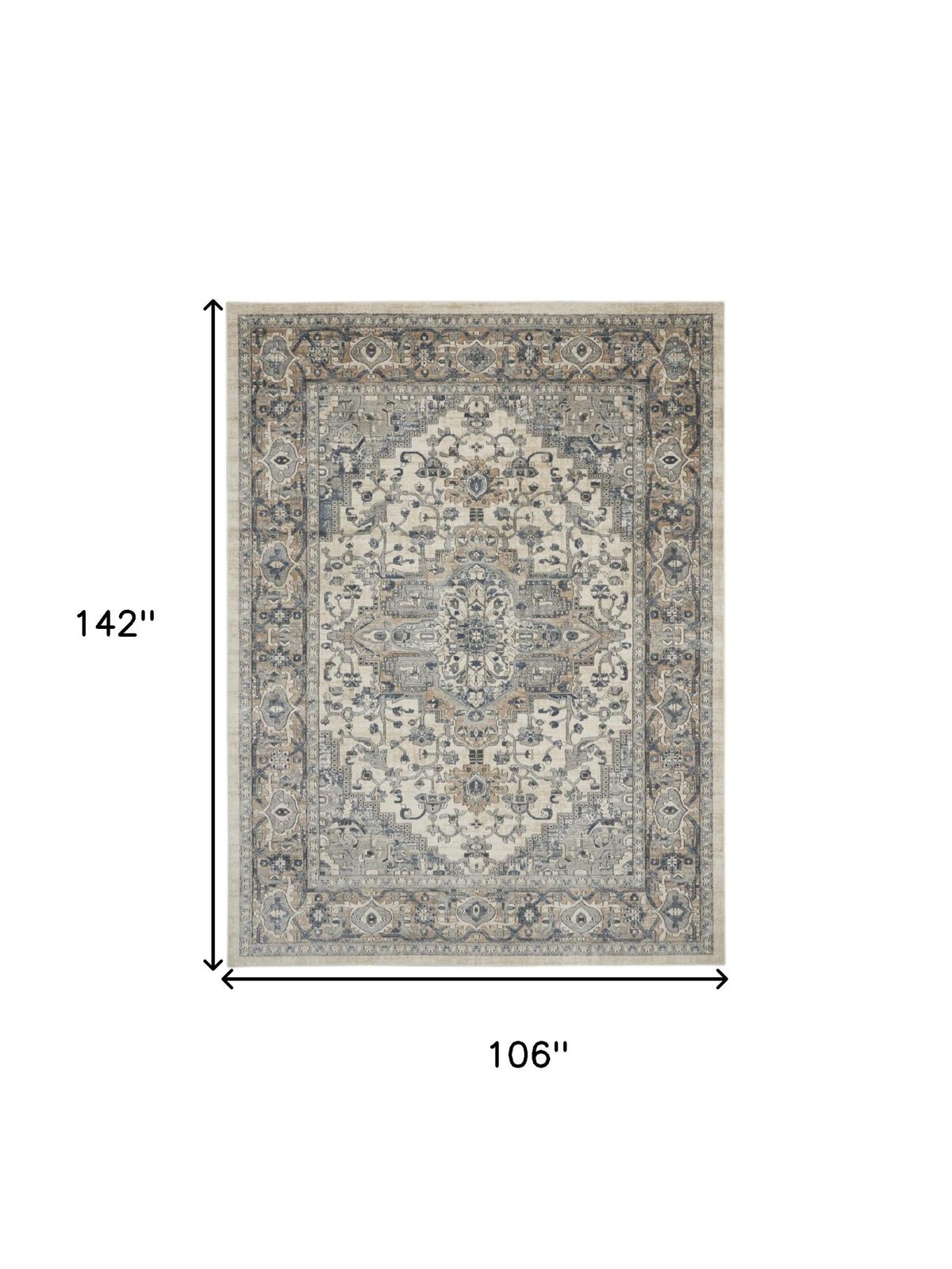 9′ X 12′ Ivory Floral Power Loom Area Rug