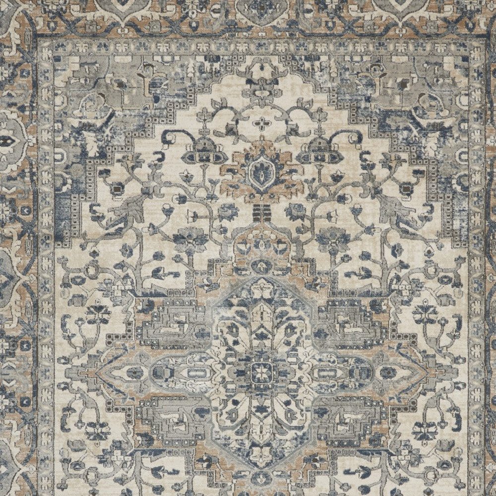 9′ X 12′ Ivory Floral Power Loom Area Rug