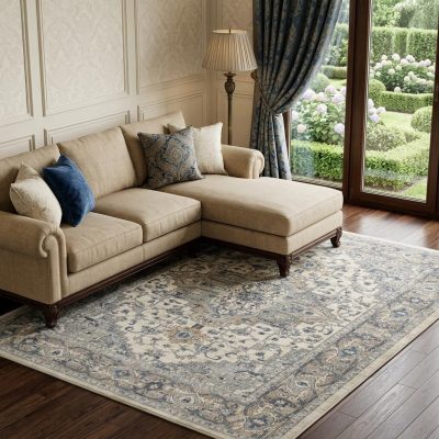 9′ X 12′ Ivory Floral Power Loom Area Rug