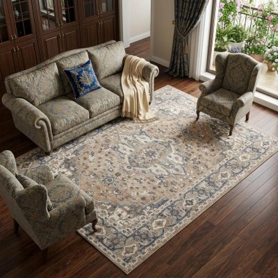 8′ X 10′ Ivory Floral Power Loom Area Rug II