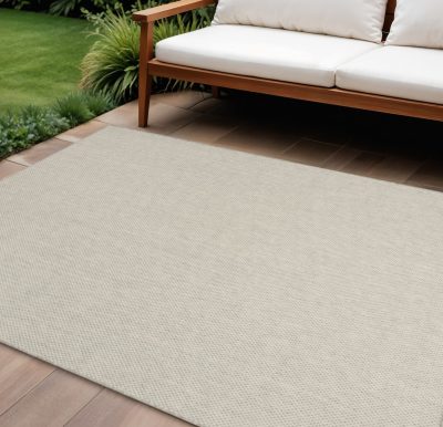 10′ X 14′ Ivory and Silver Indoor Outdoor Area Rug