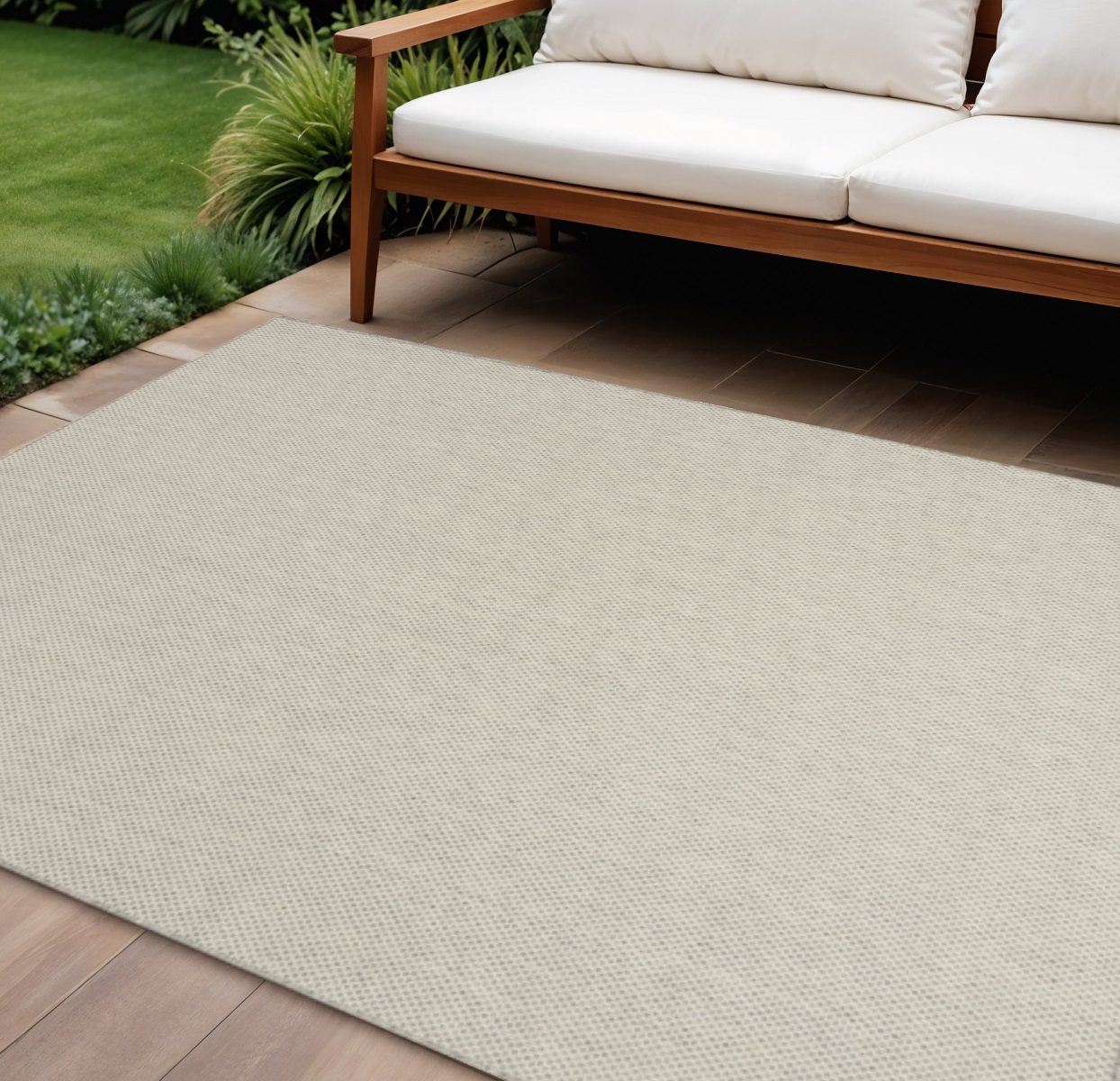 10′ X 14′ Ivory and Silver Indoor Outdoor Area Rug