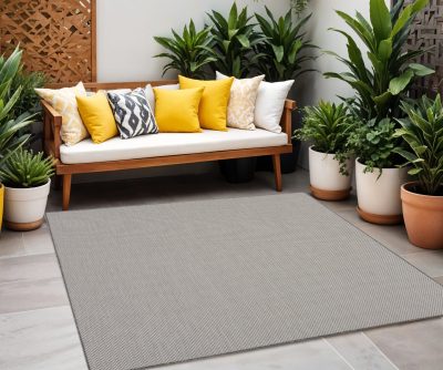 8′ Square Charcoal Geometric Power Loom Area Rug